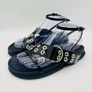 Miista Zilda Sandals Women's Size 7.5‎ EU 38 Black Patent Leather Grommets Studs